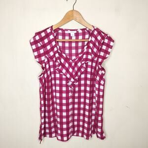 Liz Claiborne Ruffled Top Pink Gingham Check